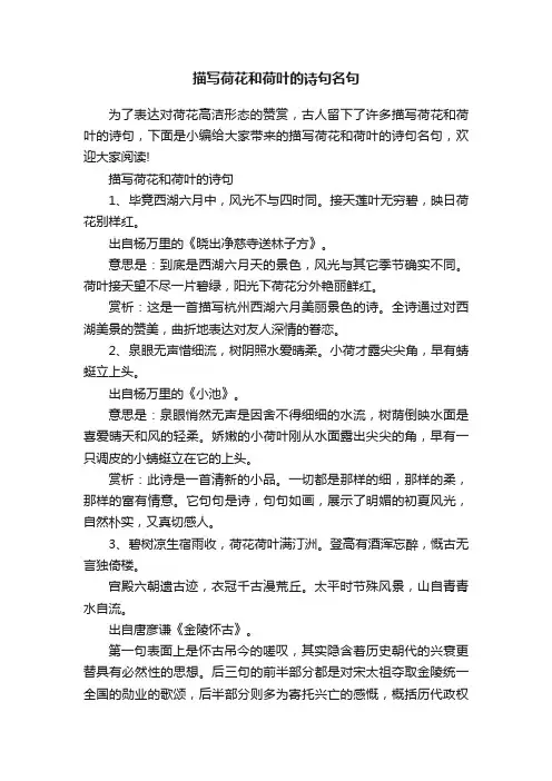 描写荷花和荷叶的诗句名句