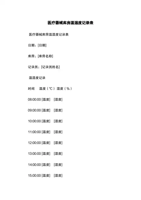 医疗器械库房温湿度记录表