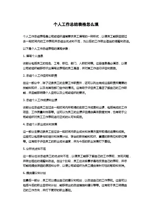 个人工作总结表格怎么填