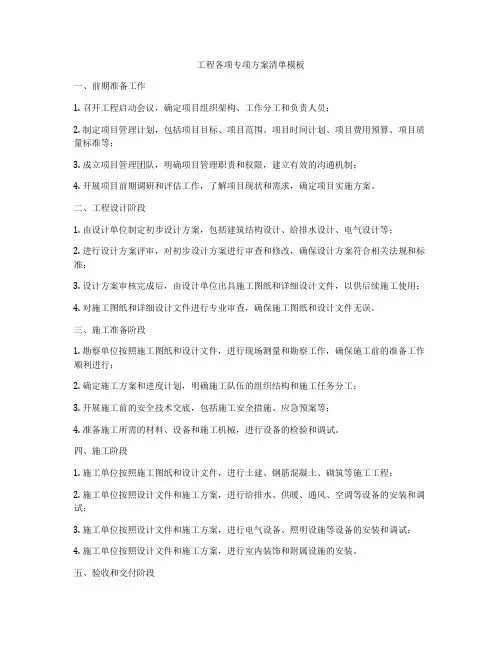 工程各项专项方案清单模板