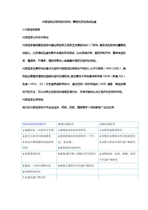 代谢组学应用领域及研究