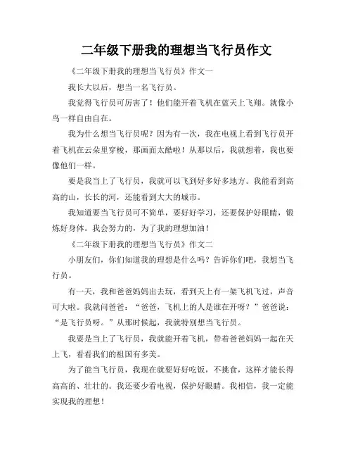 二年级下册我的理想当飞行员作文