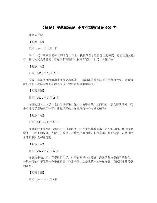 【日记】洋葱成长记 小学生观察日记900字