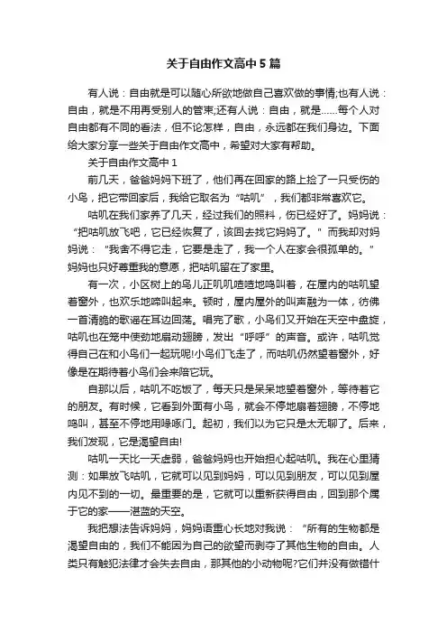 关于自由作文高中5篇