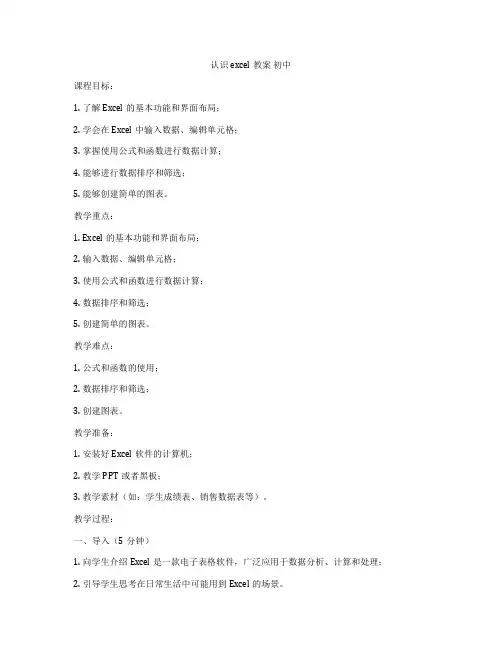 认识excel教案 初中