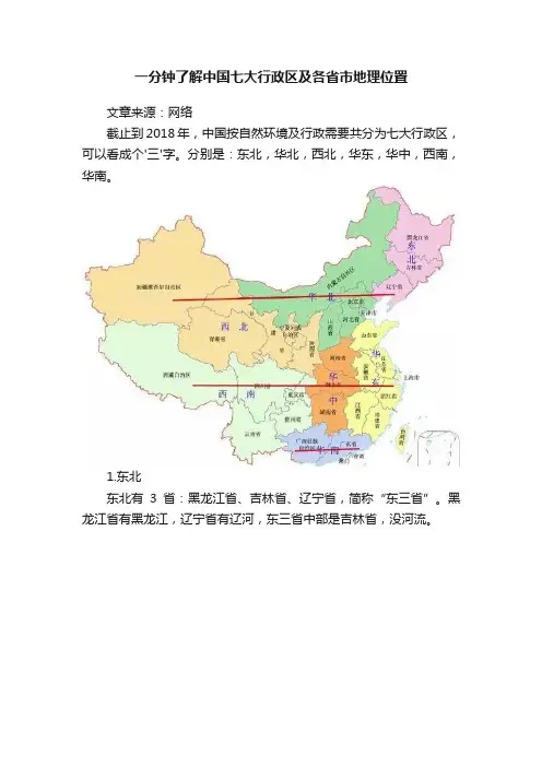 一分钟了解中国七大行政区及各省市地理位置