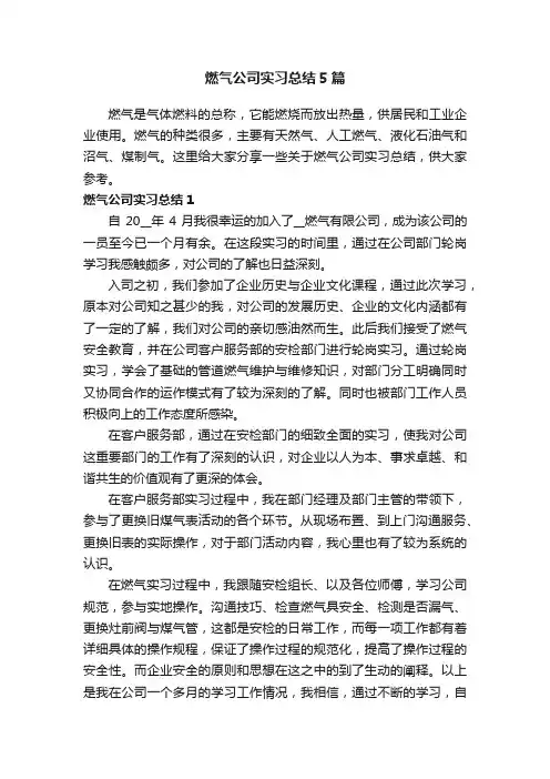 燃气公司实习总结5篇