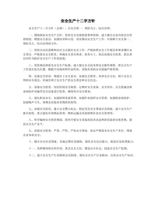 安全生产十二字方针