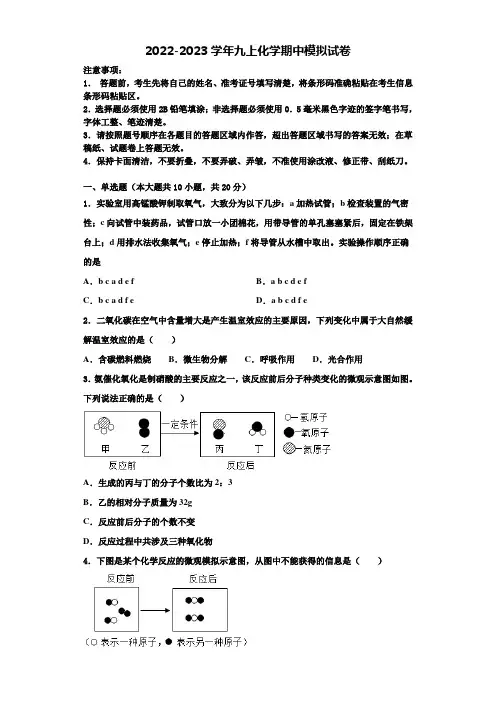 2022-2023学年山东省枣庄市九年级化学第一学期期中教学质量检测试题含解析
