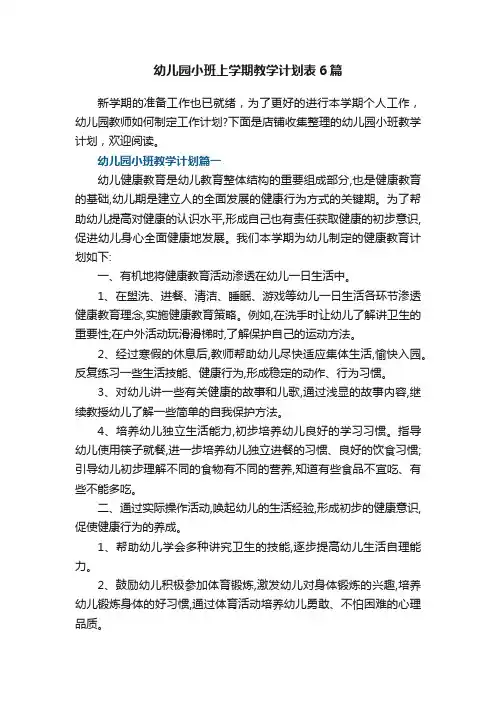 幼儿园小班上学期教学计划表6篇
