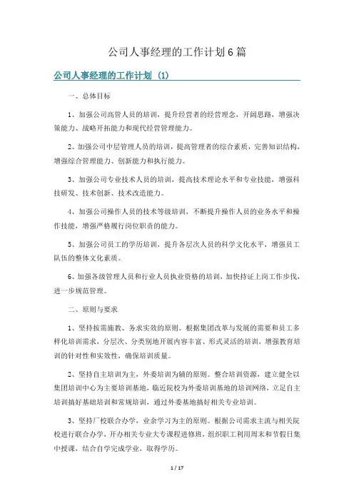 公司人事经理的工作计划6篇