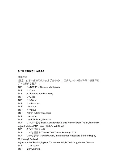 各个端口都代表什么意思