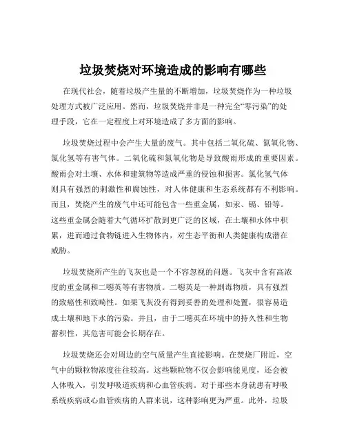 垃圾焚烧对环境造成的影响有哪些