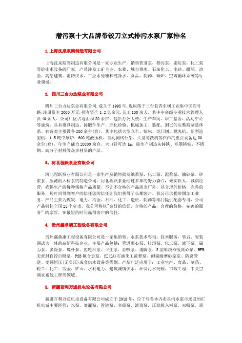潜污泵十大品牌带铰刀立式排污水泵厂家排名