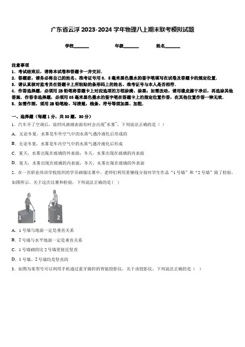 广东省云浮2023-2024学年物理八上期末联考模拟试题含答案