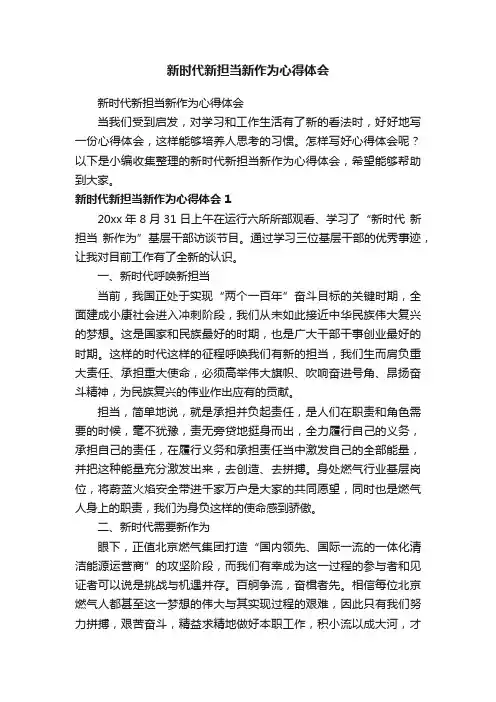 新时代新担当新作为心得体会