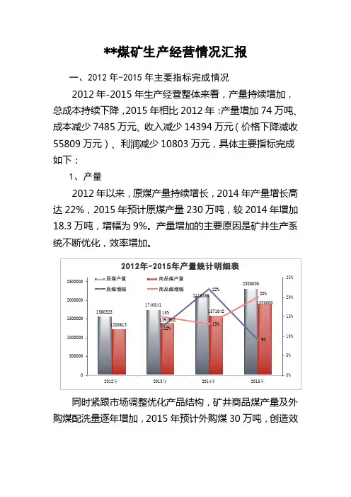 煤矿生产经营情况汇报20122015.doc