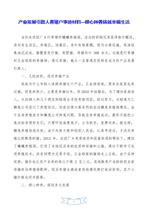 产业发展引路人养猪户事迹材料--倾心种养铸就幸福生活.doc