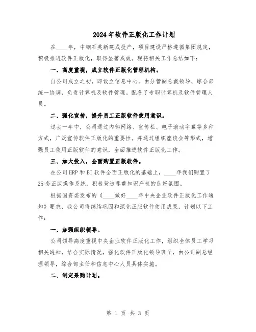 2024年软件正版化工作计划（二篇）