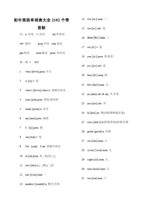 初中英语单词表大全2182个带音标