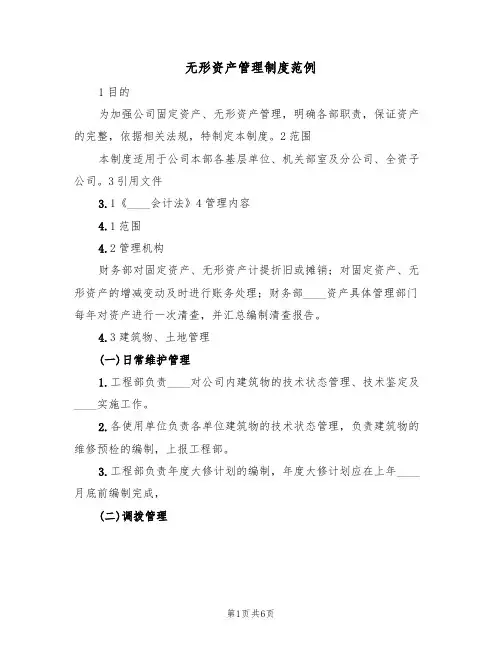 无形资产管理制度范例（2篇）
