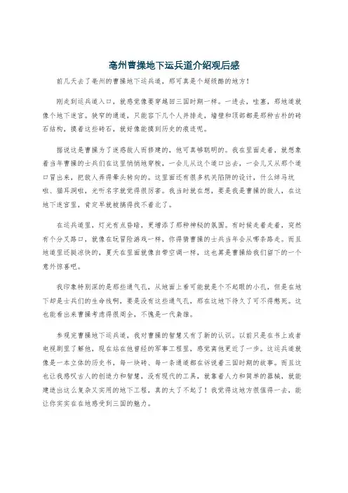 亳州曹操地下运兵道介绍观后感