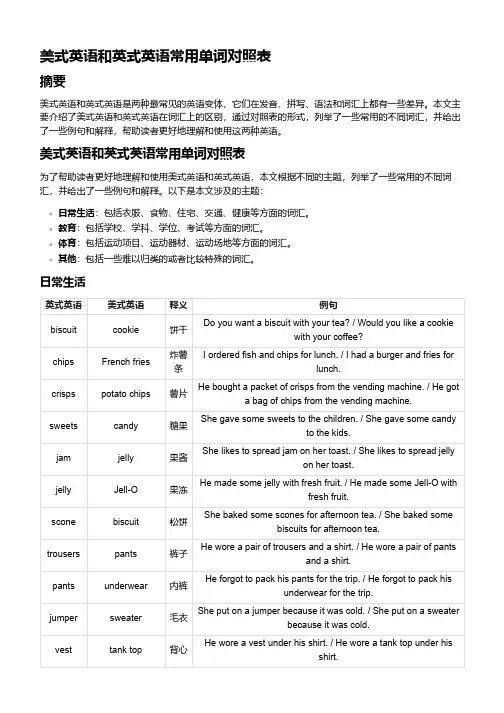 美式英语和英式英语常用单词对照表