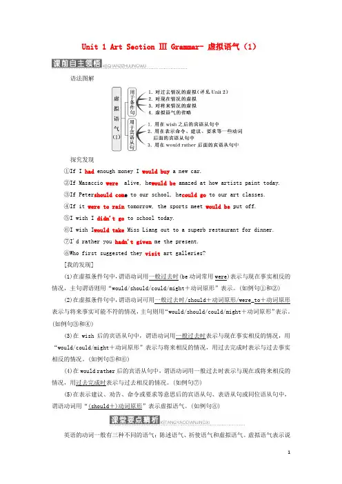 高中英语 Unit 1 Art Section Ⅲ Grammar 虚拟语气(1)教学案 新人教版选修6