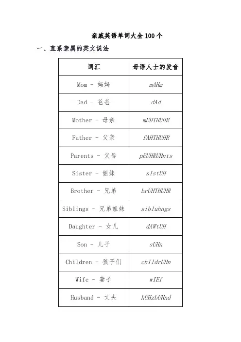 亲戚英语单词大全100个