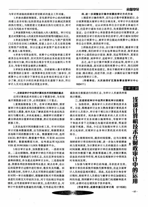 浅谈计算机技术在财政审计中的运用