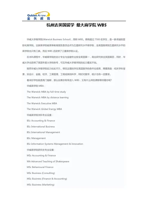 杭州去英国留学 最大商学院WBS