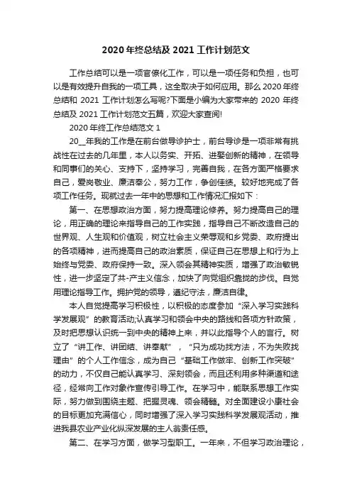 2020年终总结及2021工作计划范文