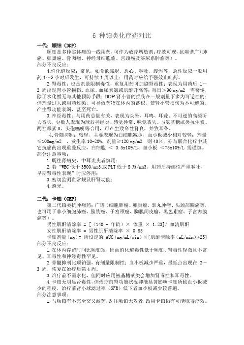 铂类化疗药区别