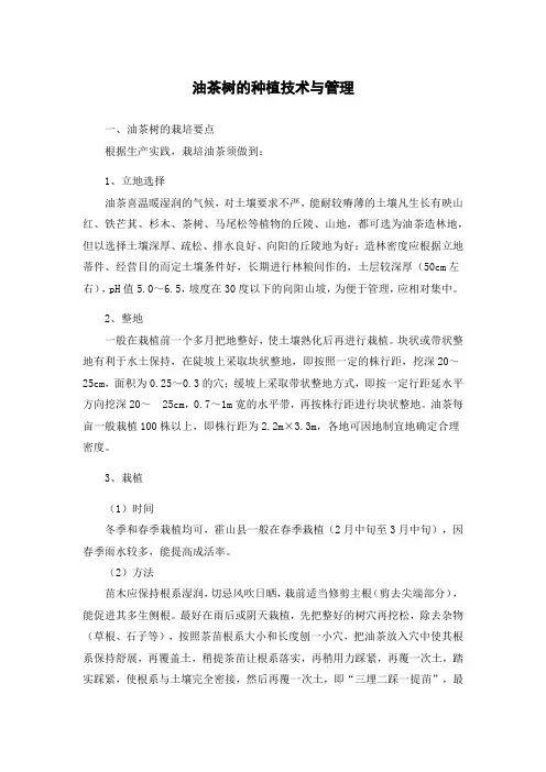 油茶树的种植技术与管理