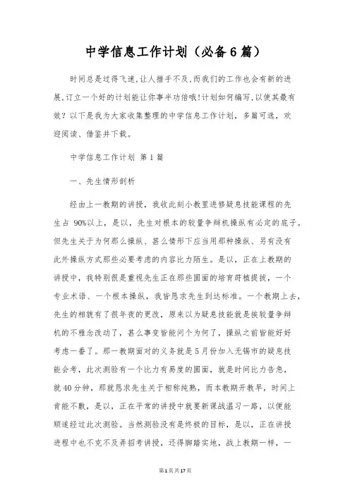 初中信息工作计划(6篇)