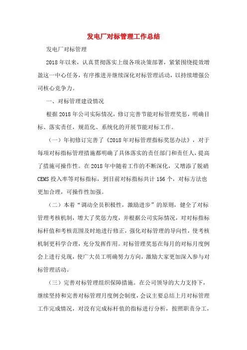 发电厂对标管理工作总结