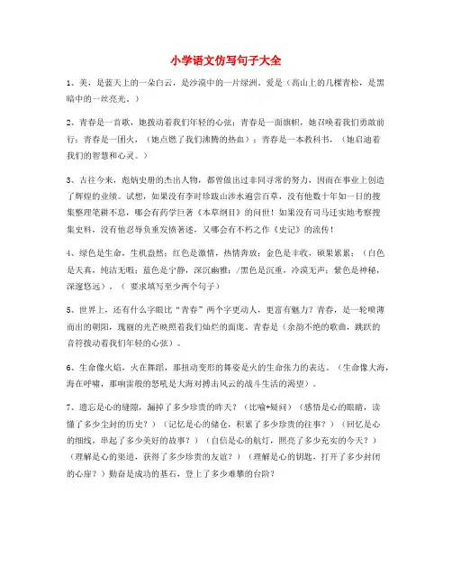 最新小学仿写句：小学语文仿写句式重点练习小学升初中必练句式