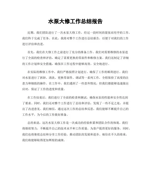 水泵大修工作总结报告