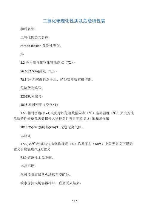 二氧化碳理化性质及危险特性表