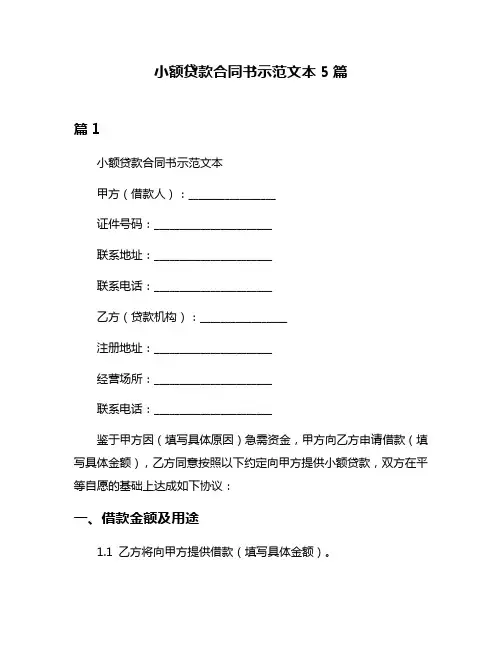小额贷款合同书示范文本5篇
