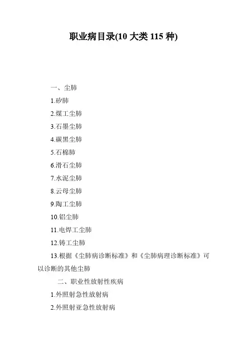 职业病目录(10大类115种)