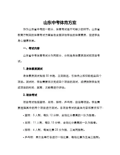 山东中考体育方案