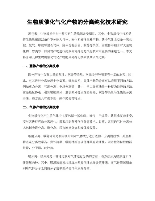 生物质催化气化产物的分离纯化技术研究