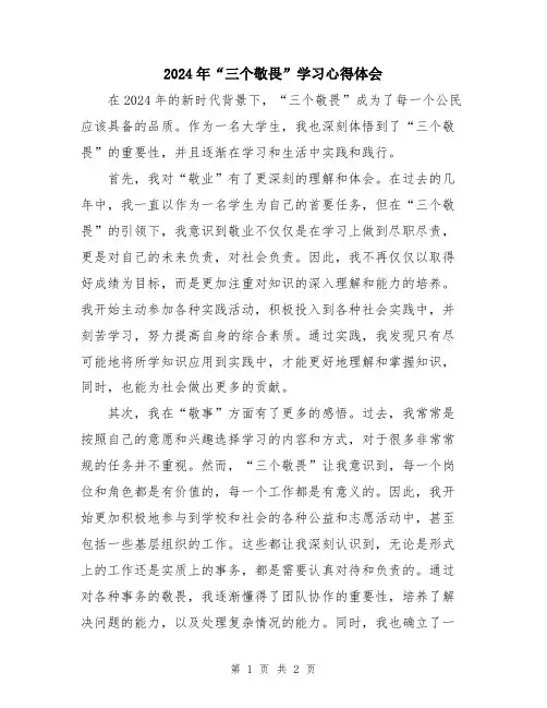 2024年“三个敬畏”学习心得体会