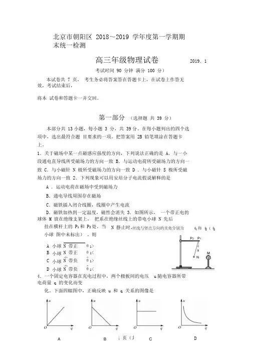 朝阳区2018-2019第一学期高三物理期末试题及答案