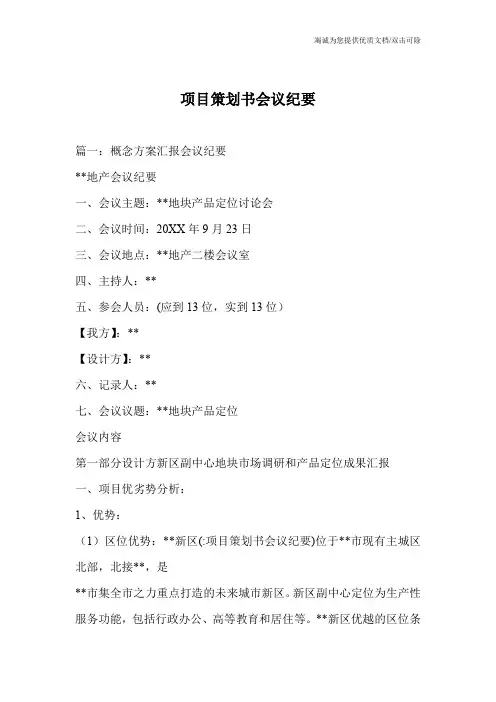 项目策划书会议纪要