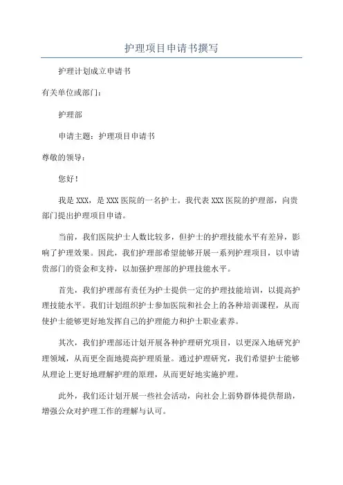 护理项目申请书撰写