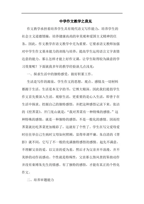 中学作文教学之我见