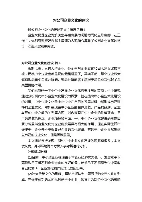 对公司企业文化的建议