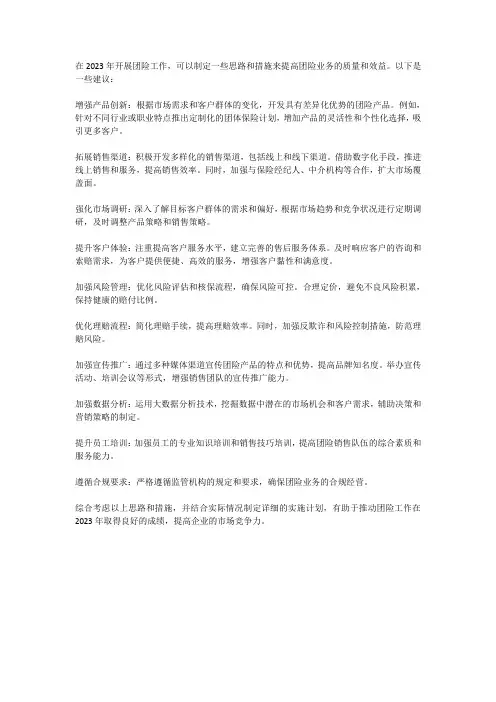 2023年团险工作思路及措施